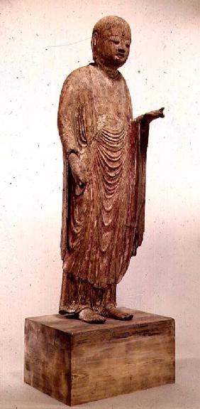 Carved wooden statue of Jizo (Japanese god) of the Heian period 11th centu