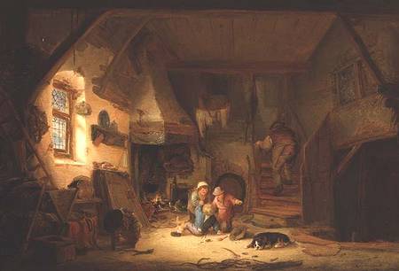 Children Playing by a Cottage Fire von Isack van Ostade