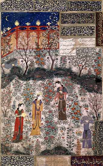 The Persian Prince Humay Meeting the Chinese Princess Humayun in a Garden von Islamic School