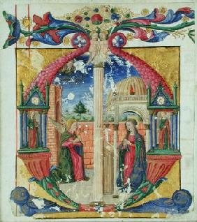 Historiated initial 'M' depicting the Annunciation, c.1475 (vellum) 1793