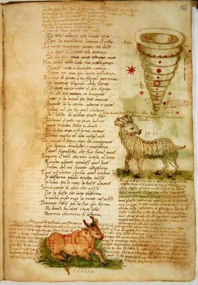 Ms Ital 483 P.4.7 f.156v Aries and Taurus, from the 'Dittamondo' by Fazio degli Uberti (vellum) 1812