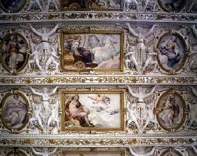 The first floor hall, detail of mythological figures, ceiling decoration, 1568 17th