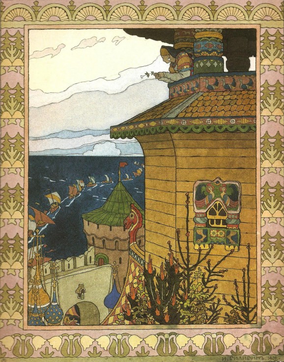 Illustration zum Märchen Die weiße Ente von Ivan Jakovlevich Bilibin