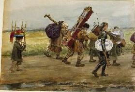 Bauern auf dem Heimweg nach der Plünderung des Hauses des Gutsbesitzers (Aus der Aquarellserie Russi 1919