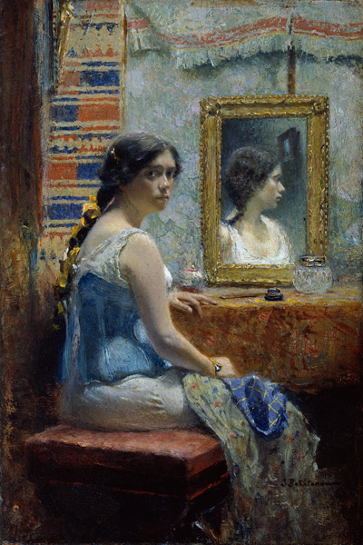 Dame vor dem Spiegel - Iwan Pawlowitsch Pochitonow als Kunstdruck oder  Gemälde.