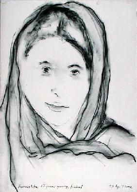 Faraishta, Kabul, 23rd April 2002 (charcoal on paper) 