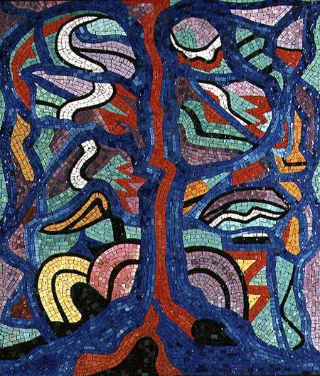 Tree, composition in red, black, blue and yellow von Jacoba van Heemskerck