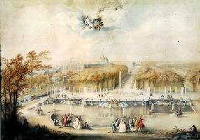 View of the Gardens and the Chateau of Versailles from the Neptune Fountain