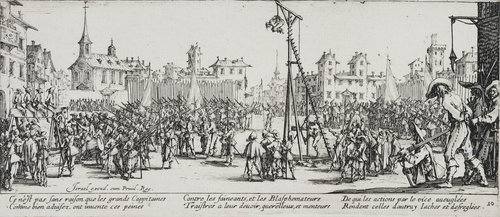 Les Miseres et les Mal-Heurs de la Guerre (Blatt 10): Der Wippgalgen von Jacques Callot