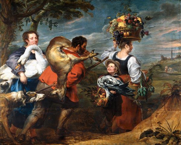 Bauersleute auf dem Wege zum Markt. (Ausgeführt zusammen mit Frans Snyders)