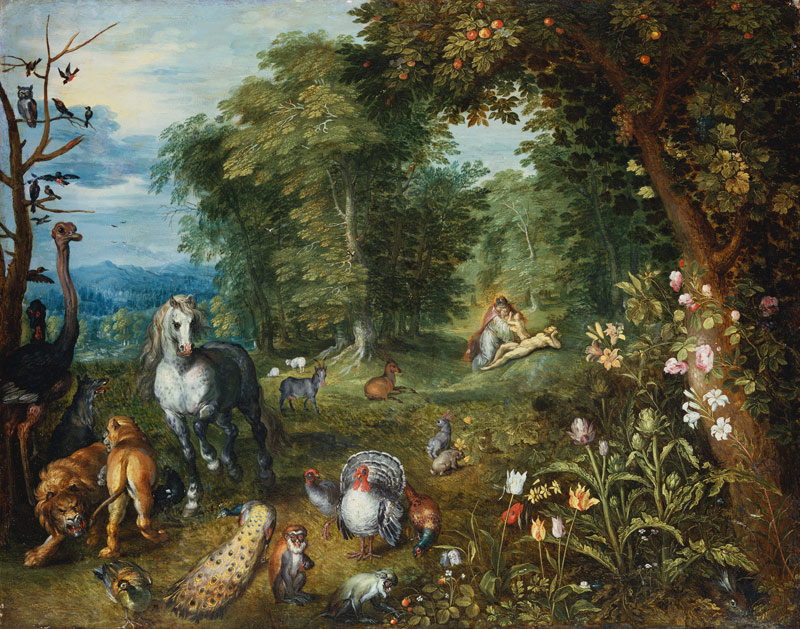 Paradieslandschaft mit der Erschaffung Evas von Jan Brueghel d. J.