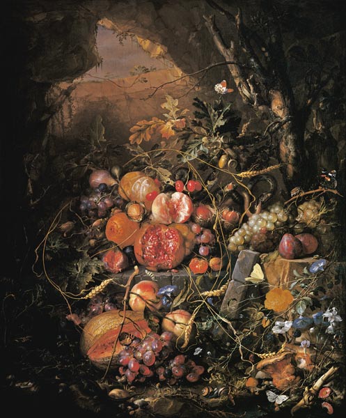 Stillleben mit Früchten, Blumen, Pilze, Insekten, Schnecken von Jan Davidsz de Heem