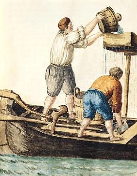 Boatmen Pouring Fresh Water into the Pipelines