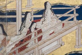 Detail of Spring in the Palace, six-fold screen from 'The Tale of Genji' c.1650