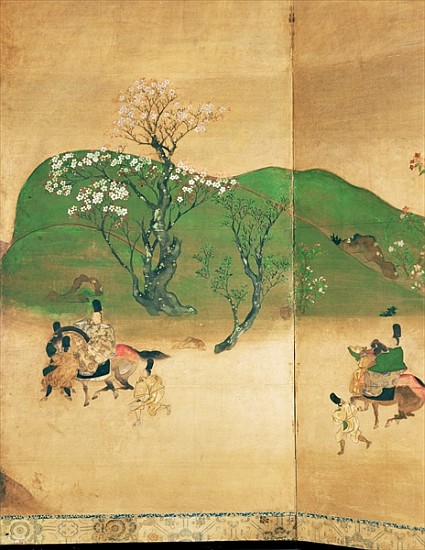 Shogun touring in spring, Edo Period (1603-1867) (ink on paper) von Japanese School