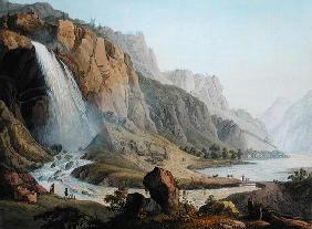 View of the Cascade de Pissevache, c.1789 (coloured engraving) 20th