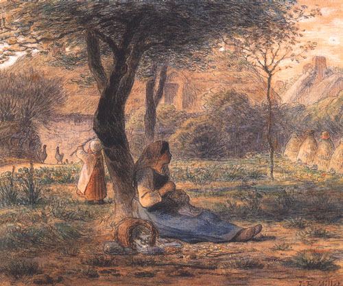 Im Garten - Jean-François Millet als Kunstdruck oder Gemälde.
