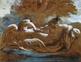 Leda and the Swan (black chalk and w/c)