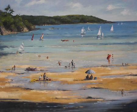 Salcombe North Sands, blue umbrella