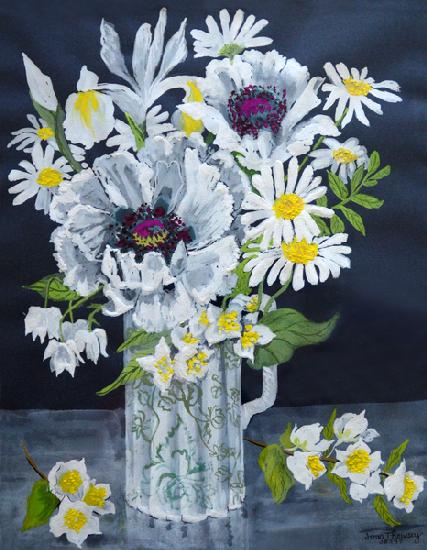 White Poppies, Marguerites and Philadelphus