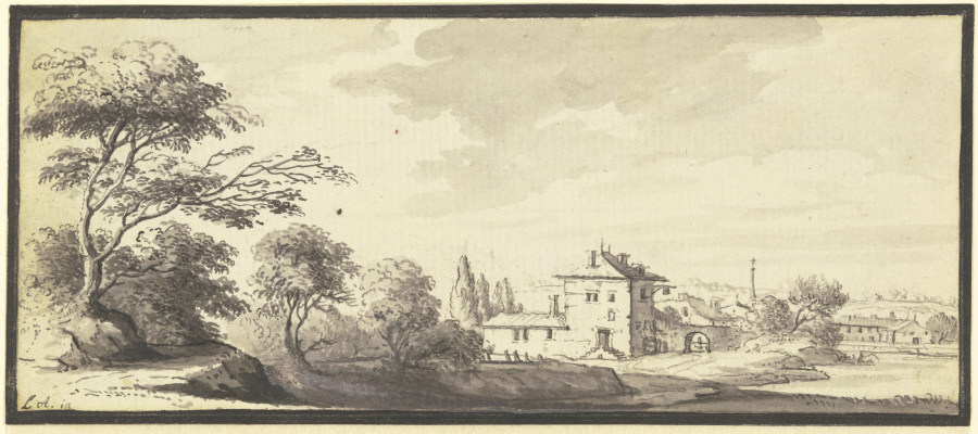 Landschaft mit Gebäuden am Wasser von Johann Ludwig Aberli