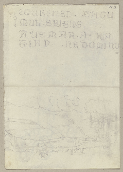 Die Nachschrift einer Inschrift sowie eine schemenhafte Landschaft von Johann Anton Ramboux