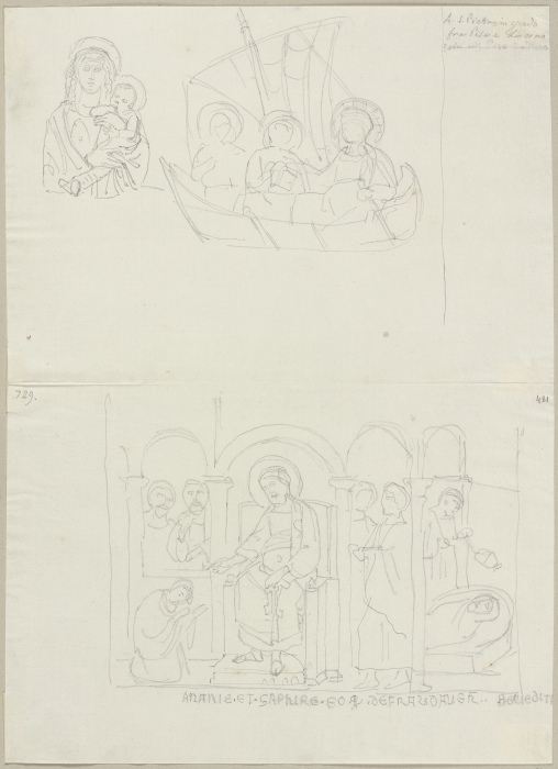 Madonna mit Kind sowie die Geschichte von Hananias und Saphira, nach Wandmalereien im Hauptschiff vo von Johann Anton Ramboux