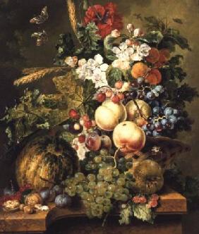 Fruit and Flowers on a Marble Ledge 1812