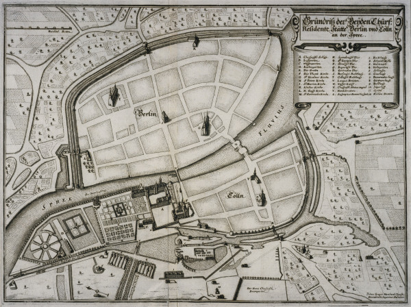 Berlin, Stadtplan 1650 von Johann Georg Memhardt