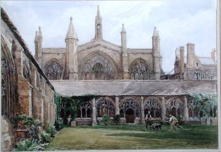 New College cloisters with gardener von John Fulleylove