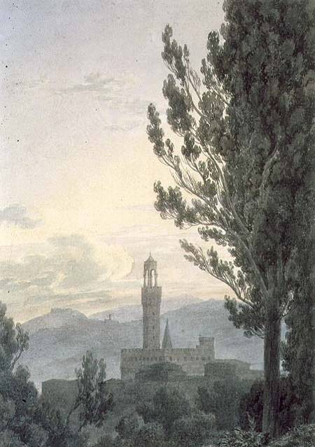 The Palazzo Vecchio from the Boboli Gardens, Florence  & pencil on von John Robert Cozens