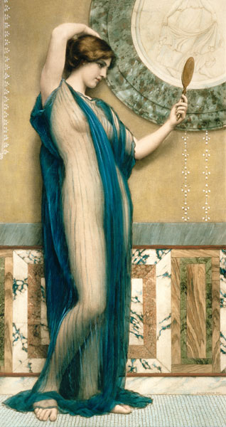 A Fair Reflection (hand coloured photo-engraving) von John William Godward