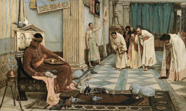 Die Favoriten des Kaisers Honorius von John William Waterhouse