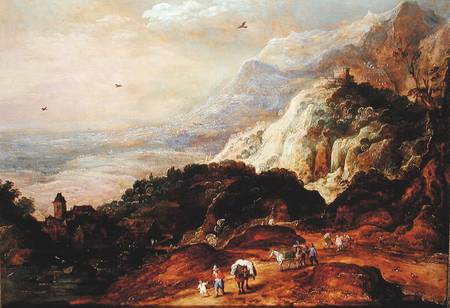 A Mountainous Landscape with Figures and Mules von Joos de Momper