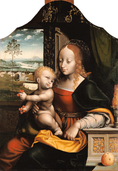 Madonna mit den Kirschen - Joos van Cleve als Kunstdruck oder Gemälde.