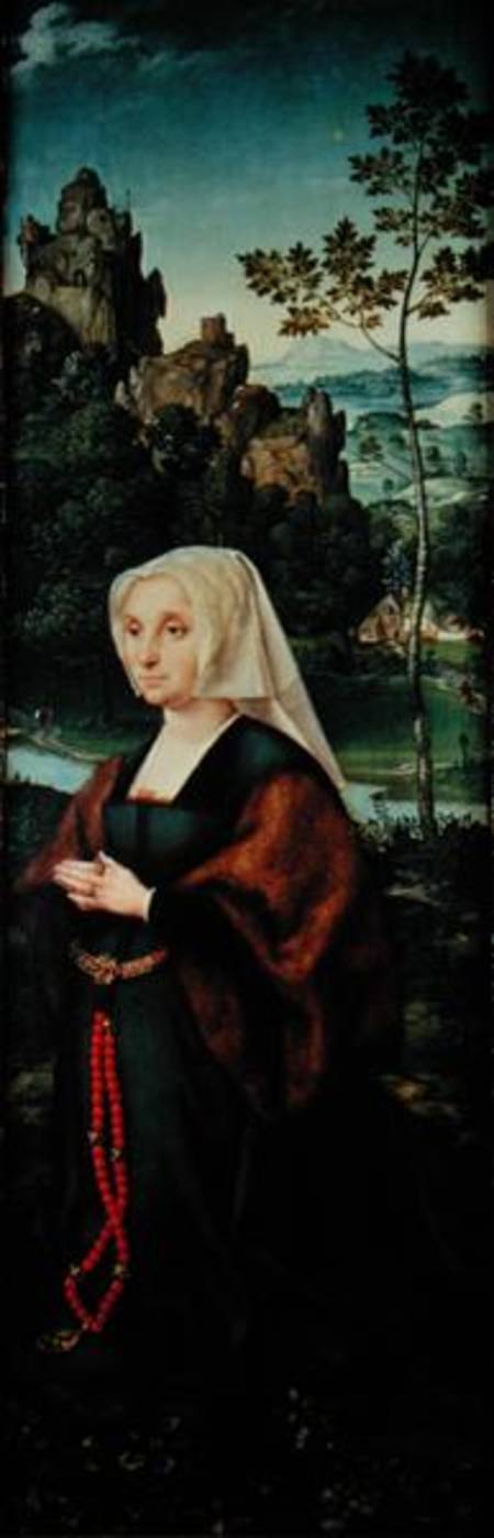 Wife of a donor kneeling by a river  (pair of 155176) von Joos van Cleve (eigentl. van der Breke)