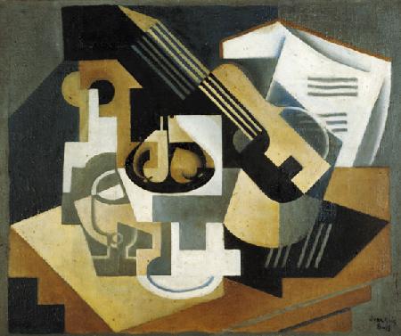 Gitarre und Kompottschale auf einem Tisch. 1918