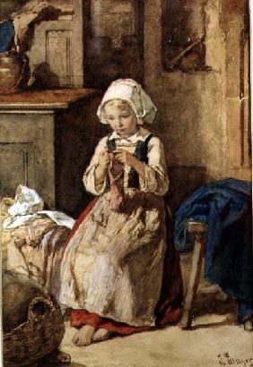 Young girl sewing