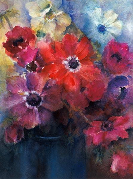 Caen Anemones in a Blue Jug 