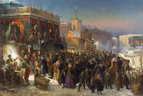 Masleniza-Fest auf dem Admiralitätsplatz in St. Petersburg 1869