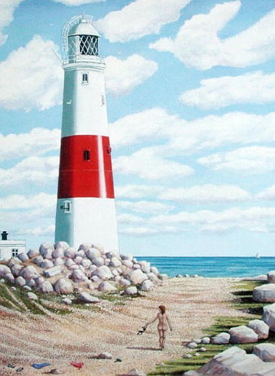 Stroll by Portland Bill (oil on board)  von Liz  Wright