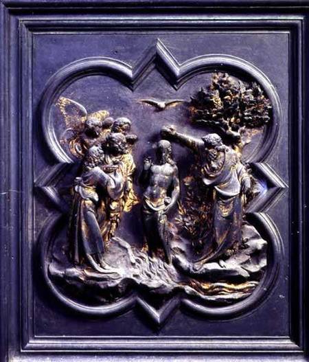 The Baptism of Christ, fifth panel of the North Doors of the Baptistery of San Giovanni von Lorenzo Ghiberti