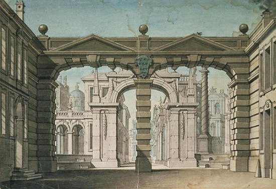 Set design for the world premiere performance of ''Idomeneo'', by Wolfgang Amadeus Mozart in Munich, von Lorenzo I Quaglio