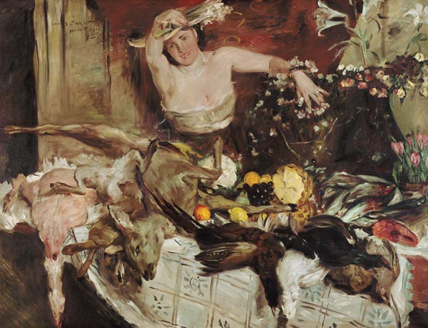 Großes Stillleben mit Figur, Geburtstagsbild. von Lovis Corinth