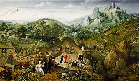 Herbstlandschaft mit Weinlese (Oktober) 1585