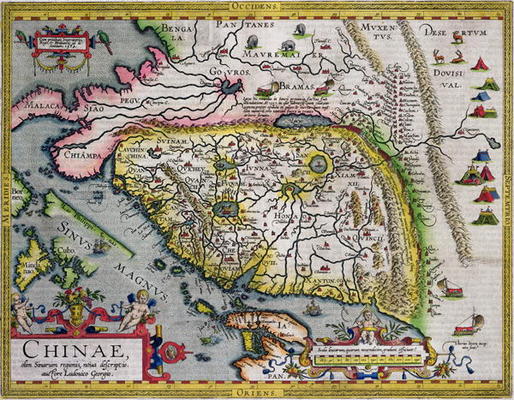 The first western atlas map of China, from the Ortelius Theatrum atlas, 1584 (coloured engraving) von Luis Jorge de Barbuda