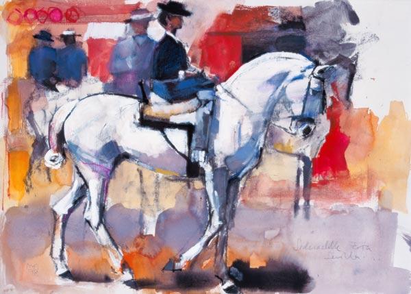 Side-saddle at the Feria de Sevilla, 1998 (mixed media on paper) 