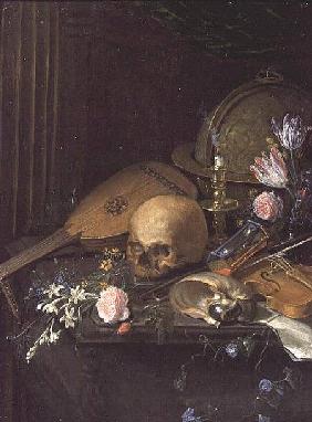 A Vanitas Still Life with a Nautilus and a Lute