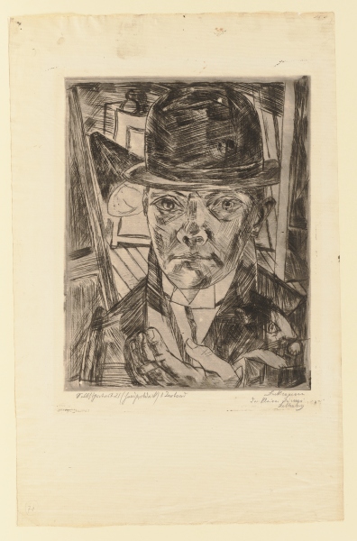 Selbstbildnis mit steifem Hut von Max Beckmann