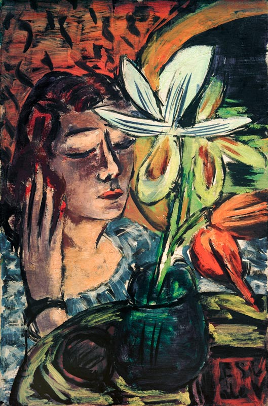 Frau mit Orchidee von Max Beckmann